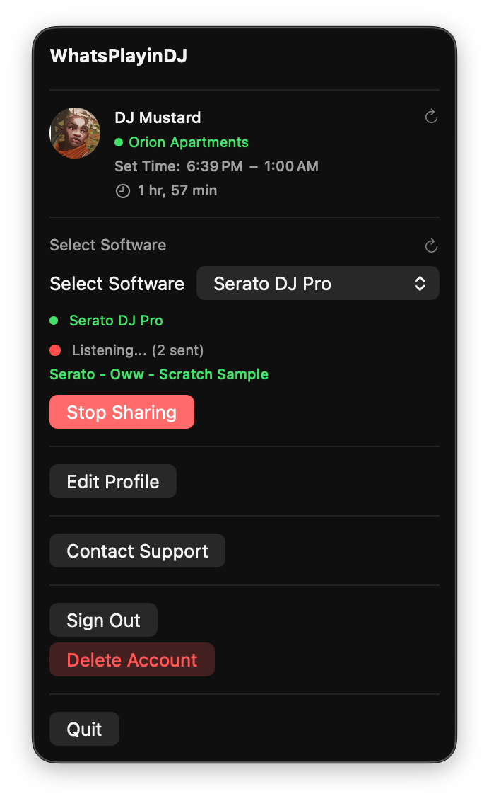 DJ Console broadcasting tracks