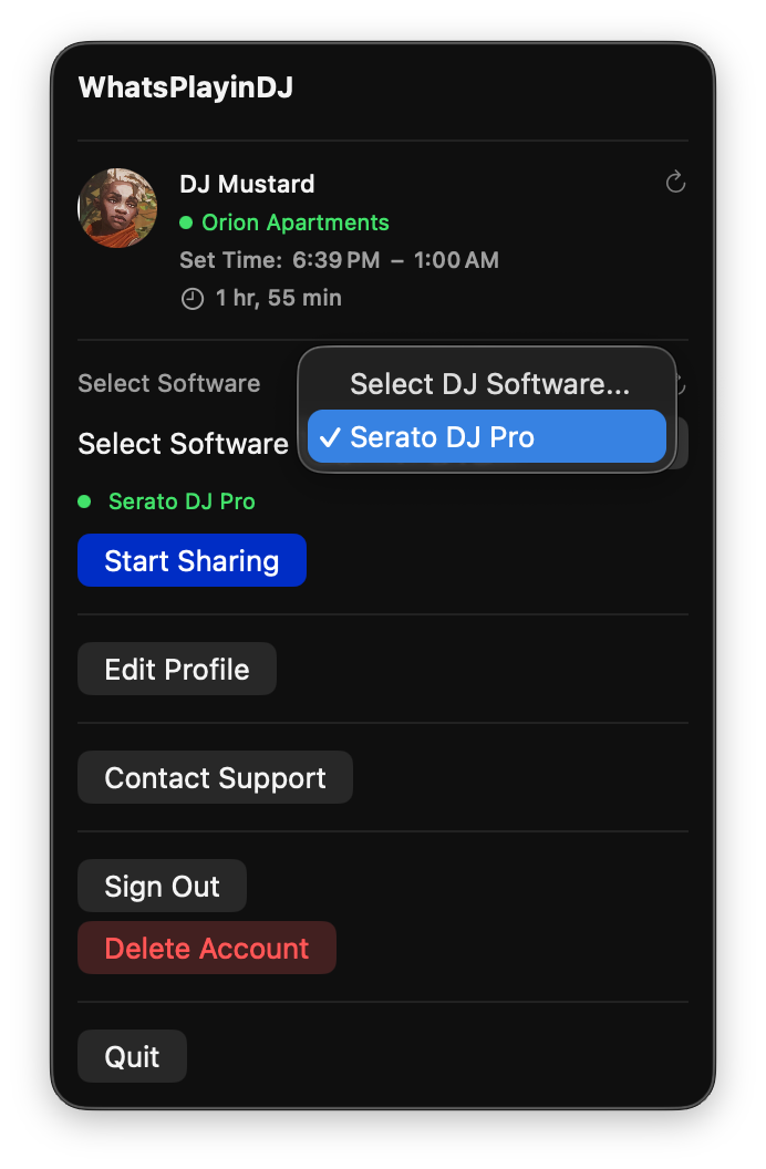 Selecting your DJ software in DJ Console