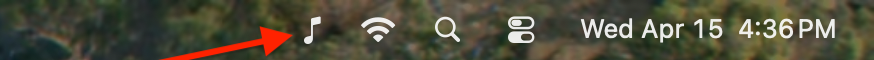 DJ Console music-note icon highlighted in the macOS menu bar